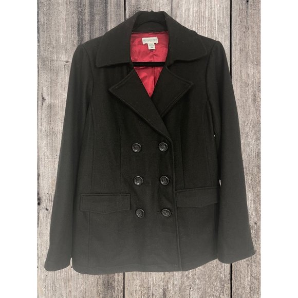 Size Medium BLACK WOOL-BLEND MOTHERHOOD MATERNITY COAT Peacoat Jacket Winter - Picture 2 of 11